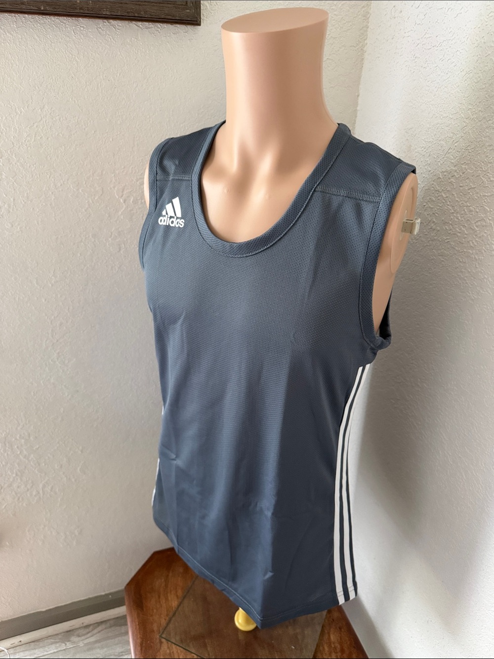 Reversible adidas Dark Gray Sleeveless Athletic Tank with White Stripes